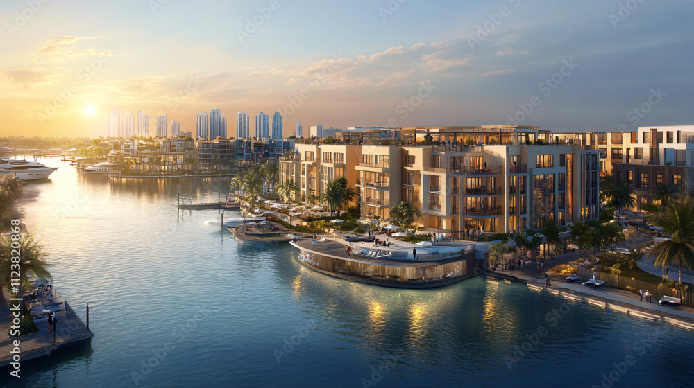 Fototapeta premium A waterfront development promoting recreation and social interaction.
