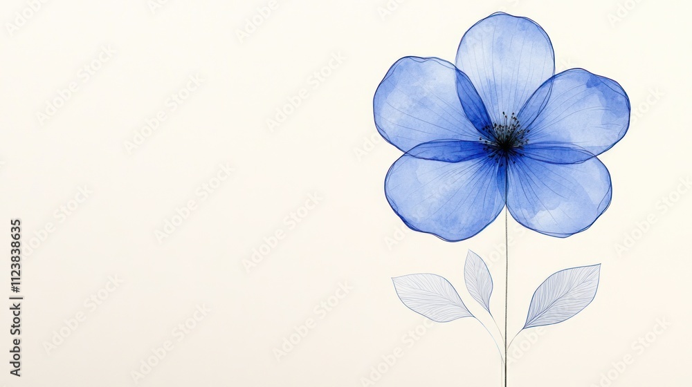 Obraz premium Elegant and Serene: Delicate Petals of Vibrant Blue Watercolor Flower on White Background