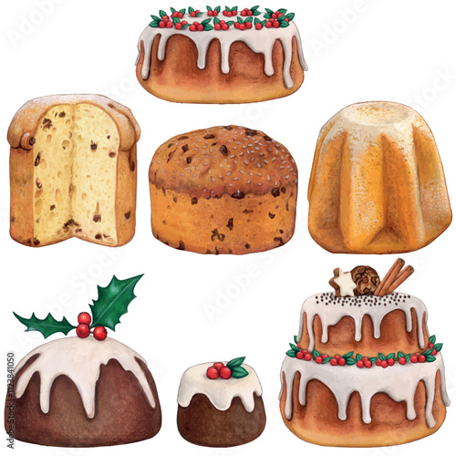 Watercolor hand drawn christmas traditional sweets