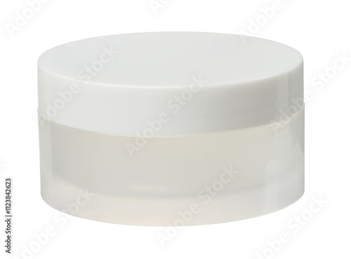 White plastic jar with lid for cream on isolated background