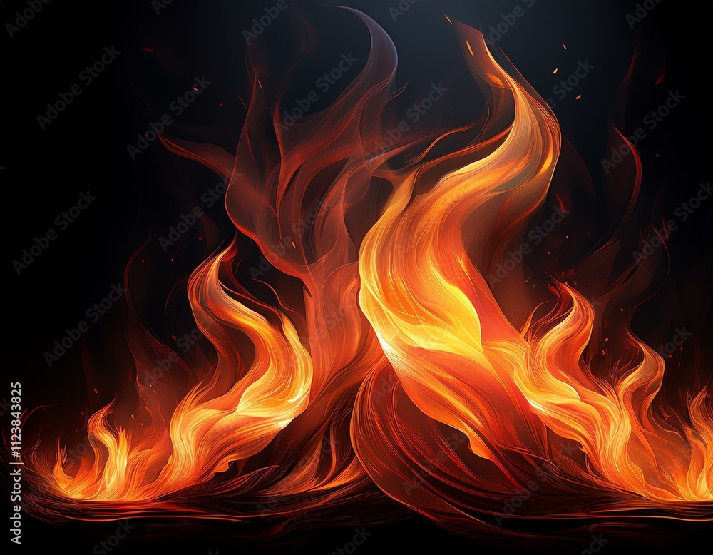Fototapeta premium Fire flames on black background