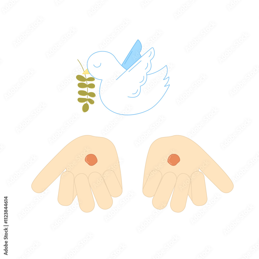 Obraz premium Hands of Christ with Stigmata and Peace Dove with Olive Branch Vector Illustration