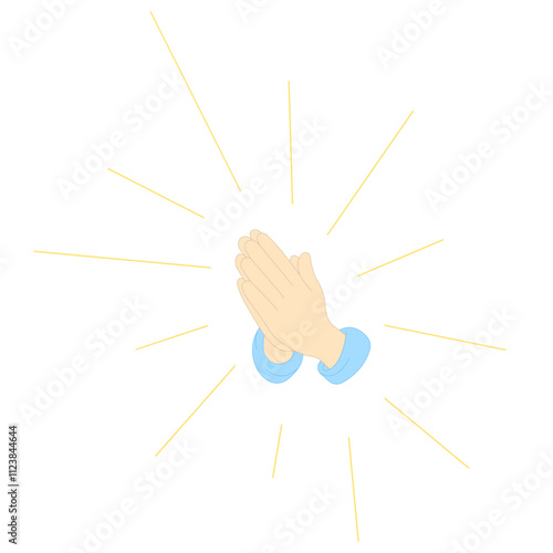 Hands Folded in Prayer with Golden Rays Vector Illustration