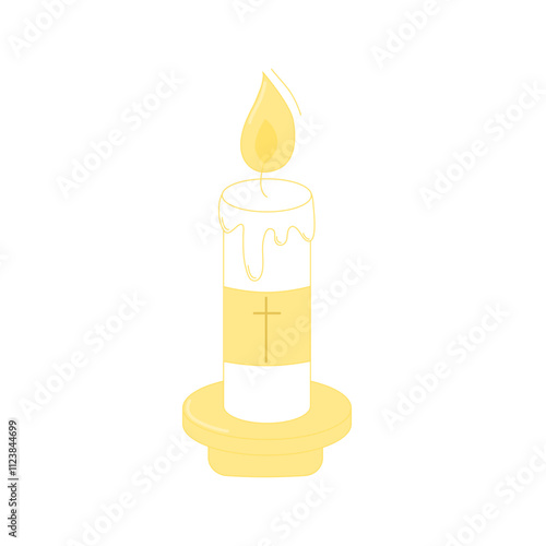 Burning church candle with cross. Christian religion. Vector illustration