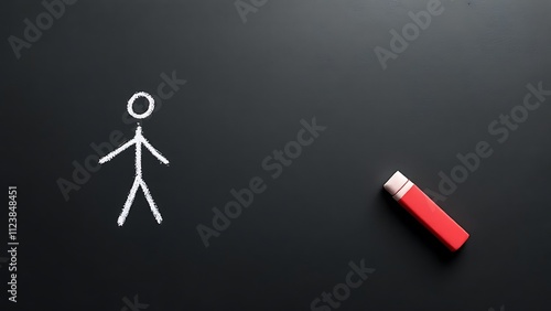 Chalk figure partially erased by an eraser symbolizes the impact of cancel culture. photo