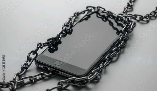 Digital Security Concept – Smartphone Bound in Chains Close-Up