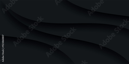 Black abstract background design. Modern wavy line pattern (guilloche curves) in monochrome colors. Premium stripe texture for banner, business backdrop.