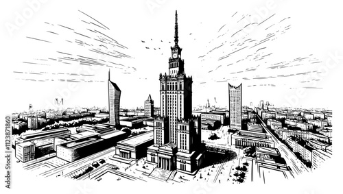 set of urban skyline with iconic architecture illustration