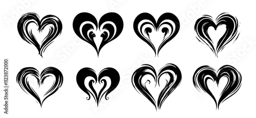 collection of decorative hearts with flowing patterns