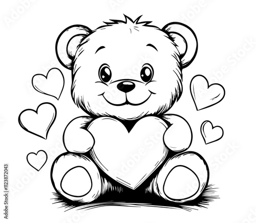 set of teddy bears with hearts illustration