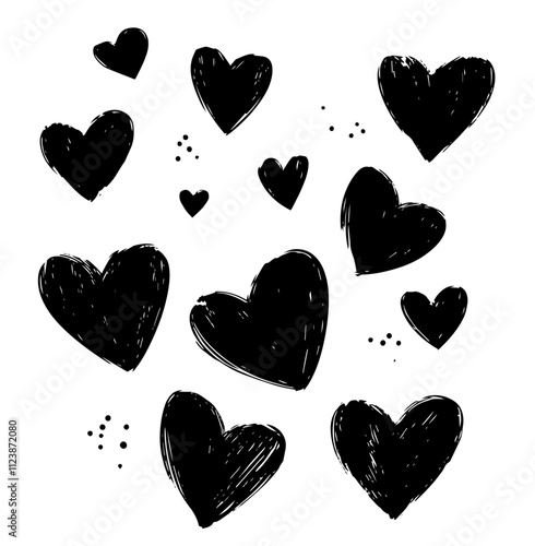 artistic black heart doodles with rough textures