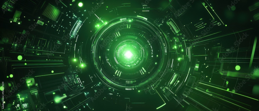 Futuristic Green Technology Tunnel: Abstract Digital Background Futuristic Green Technology Tunnel: Abstract Digital Background