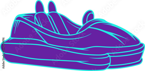 Purple Bumper Car Illustration for Fun Theme Park Branding