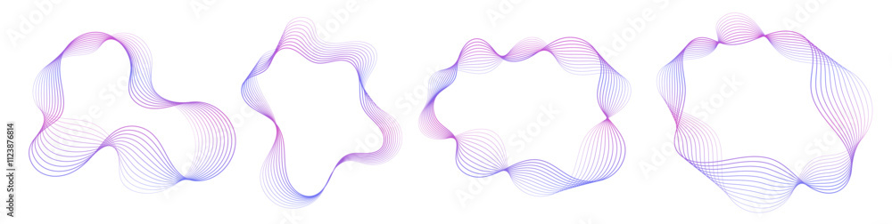 Abstract wavy frames set, colorful flowing borders isolated on white. Vector illustration.