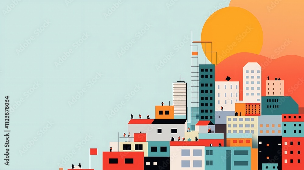 Obraz premium A cityscape with a large sun in the background