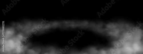 White smoke on the floor, mist in the room or on the stage. Fog atmosphere effect. Vector illustration.
