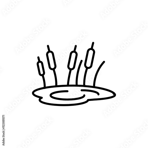 Pond with reeds line icon. simple Lake with plants outline vector illustration..eps