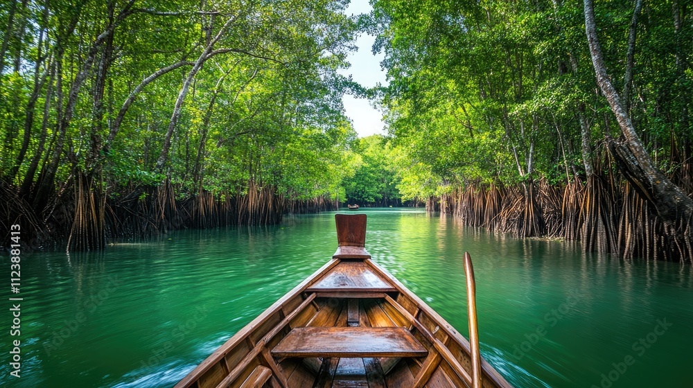 Tranquil Canoe Journey Through Lush Green Mangrove Forest Tranquil Canoe Journey Through Lush Green Mangrove Forest