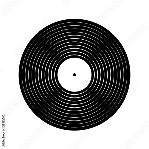 Black vinyl record icon. Long play music plate for gramophone isolated on white background. DJ techno party equipment. 70s 80s 90s discotheque nostalgia concept. Vector graphic illustration.