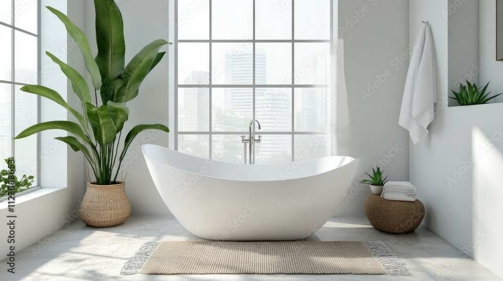 Fototapeta premium Bright and Airy Bathroom with Freestanding Tub
