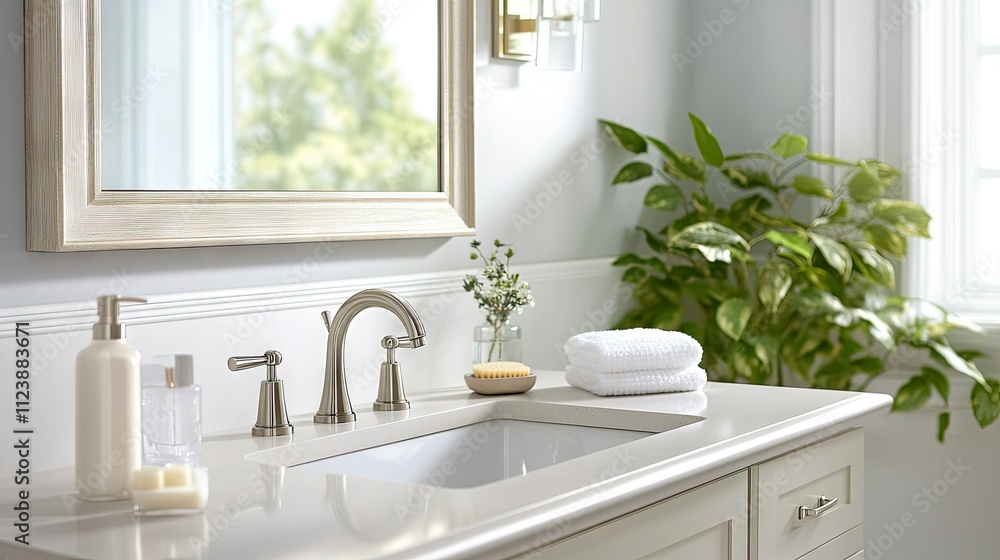 Fototapeta premium Bright and Airy Bathroom with Ceramic Sink
