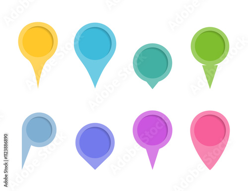 Set of color map markers of different shapes, vector eps10 illustration