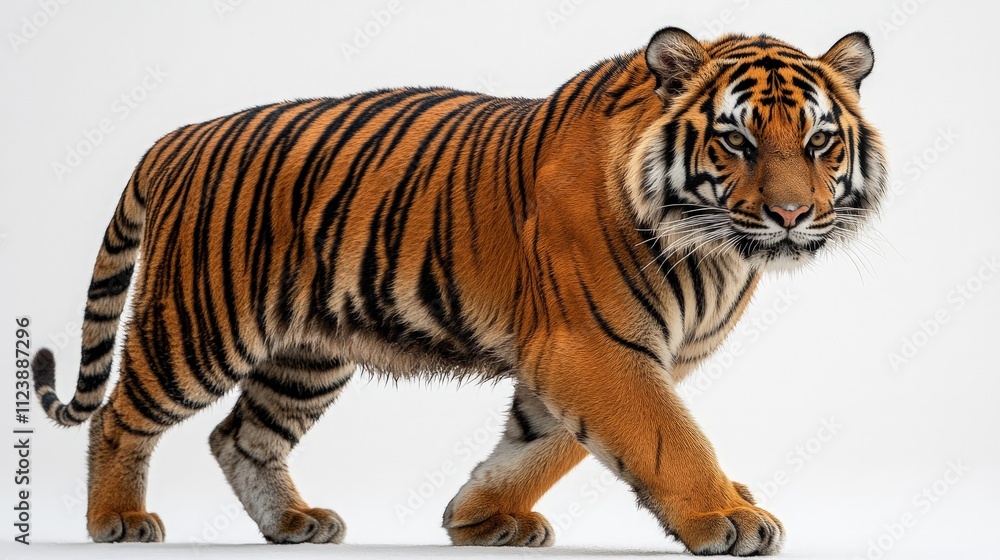 Obraz premium Majestic tiger walking, isolated on white background. (1)