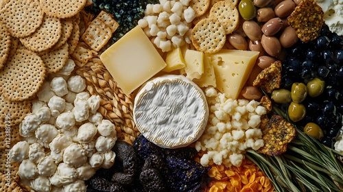 A Delicious Cheese And Cracker Platter With Olives photo