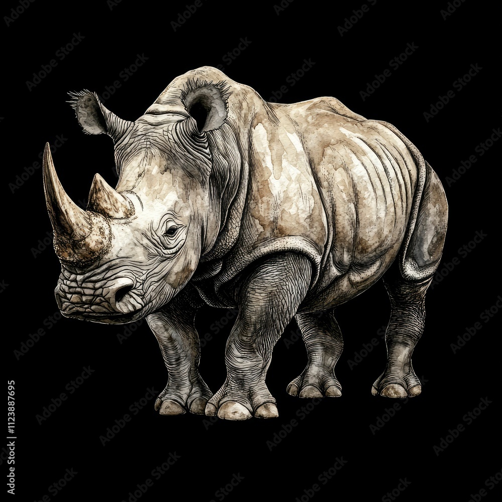 Fototapeta premium Watercolor Illustration of a White Rhino