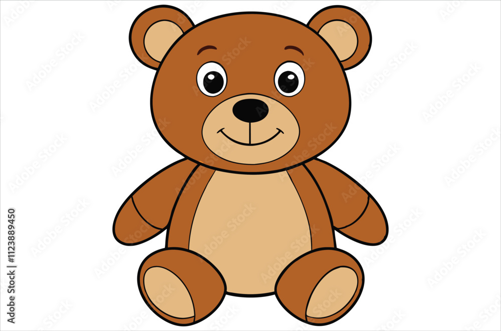 Fototapeta premium brown teddy bear sits on a white background, toy, cartoon, bear vector, silhouette.