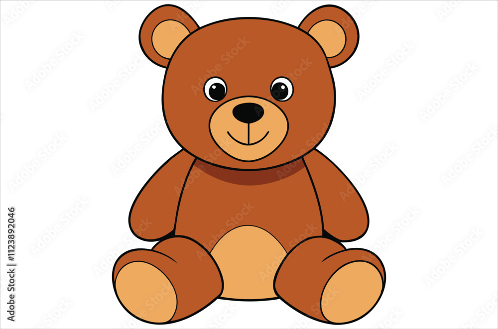 Fototapeta premium brown teddy bear sits on a white background, toy, cartoon, bear vector, silhouette.