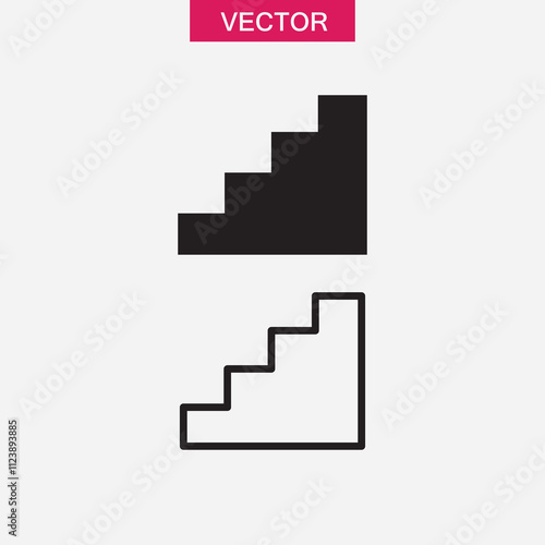 Stairs, stairwell, up icon. vector flat black linear illustraton for web and app..eps