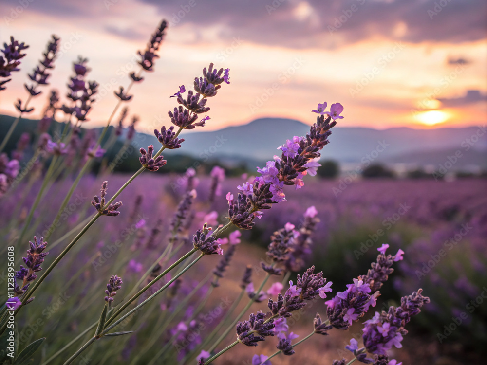 Obraz premium lavender field in region. flower, lavender, purple, nature, plant, flowers, field, summer, garden, spring, herb, bloom, blossom, color, beauty, pink, violet, flora, floral, heather, closeup, macro, bl