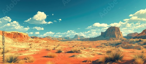 There is a desert where only sand is visible all around and the sky is blue and light cloudy, the view is very beautiful. desert background.