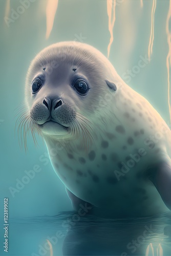 seal on a blue background. 3d render, digital illustration photo