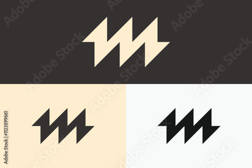 Modern M letter logo in lightning zigzag shape depicts momentum, suitable for technology company brand identity