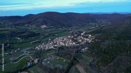 A bird's eye view of one of the prettiest small towns in France - Mirmande. In the south of France in the Rhones Alpes - Drome area