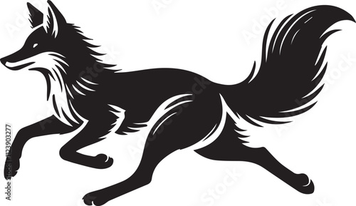 A silhouette of a fox running at full speed with its tail lifted high vector