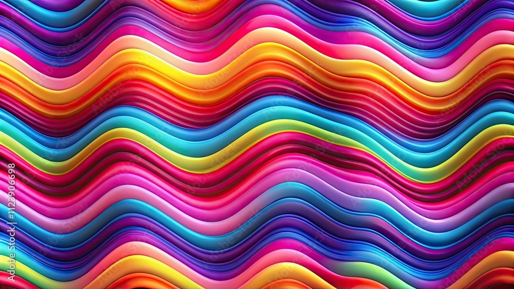 Obraz premium Wavy of colored fabric stripes with trendy neon gradient. Harmonious and abstract style. rendering, fabric, stripes, trendy