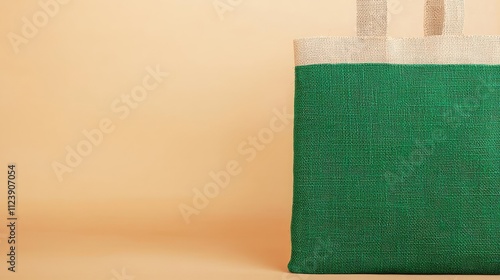 Stylish green tote bag on a soft beige background, perfect for eco-friendly shopping. photo