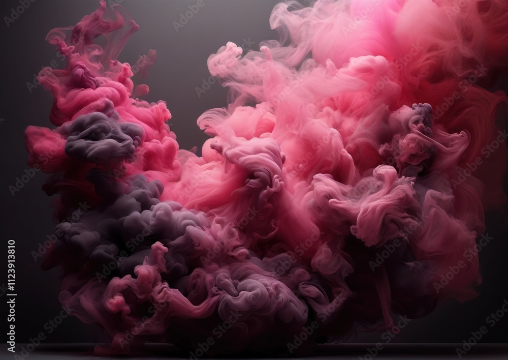 Obraz premium Ethereal Pink Smoke on Black Background Abstract Art for Graphic use. Soft Flowing Gradient