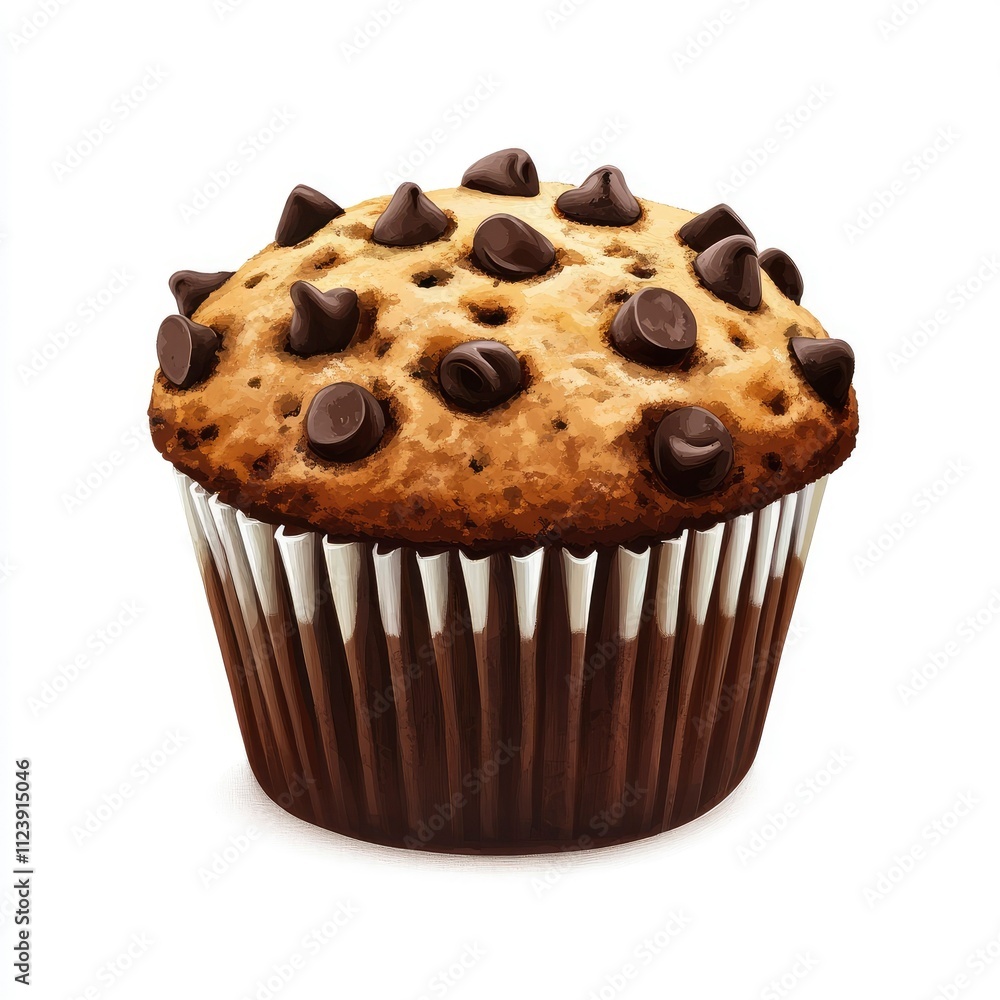 A Single Chocolate Chip Muffin in a Paper Liner A Single Chocolate Chip Muffin in a Paper Liner