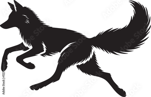 A silhouette of a fox leaping mid run with its legs extended vector