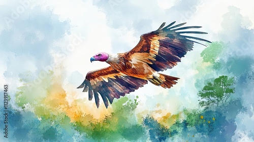 A Pink Headed Vulture Soaring Through The Sky photo