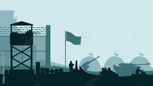 Landscape illustration of military base outpost