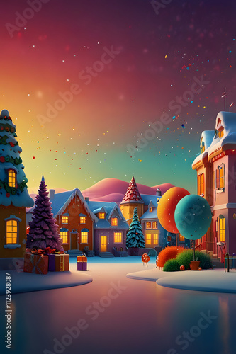 Cozy Christmas pattern with warm colors and winter scenes.