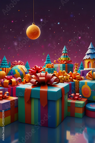 Whimsical Christmas Gift Packages with cute illustrations and festive colors.