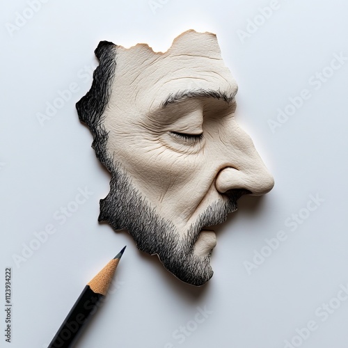 Sculpted Portrait: A close-up, detailed image of a man's face sculpted in clay, capturing the essence of human form with a touch of realism and artistry. photo