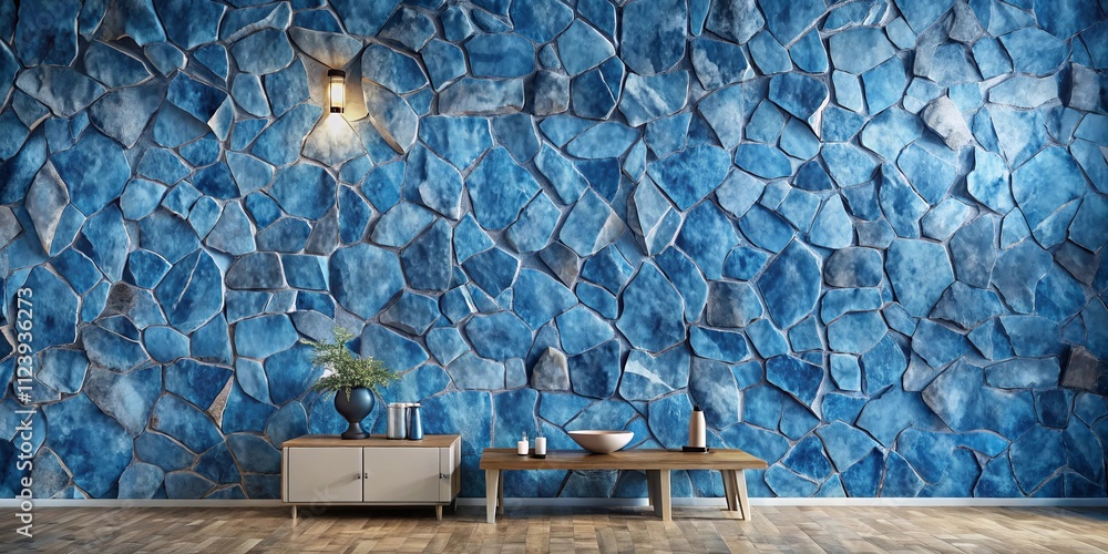 Obraz premium Serene Blue Stone Wall Interior Design with Minimalist Furniture