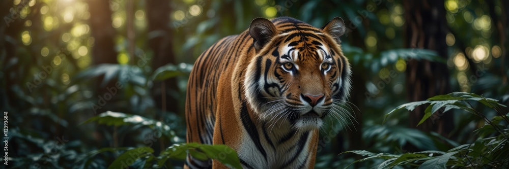 Fototapeta premium Majestic Tiger Stalking Through Lush Green Forest